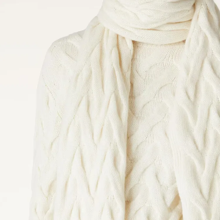 Loro Piana Cashmere Knit Scarves Women's White-2