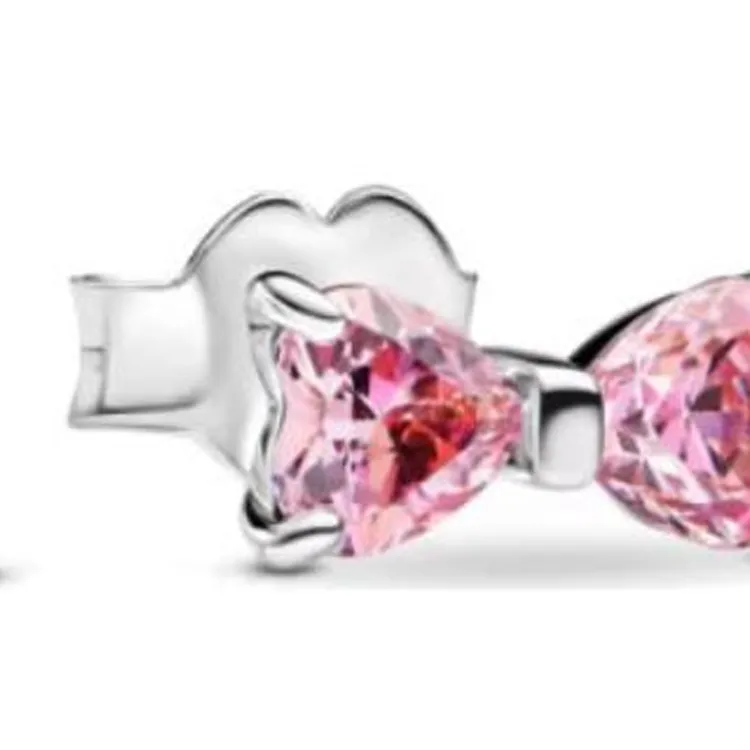 Pandora 925 Sterling Silver Stud Earrings Women's Pink-2