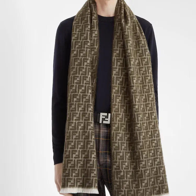 FENDI Wool Knit Scarves Men's Green-2