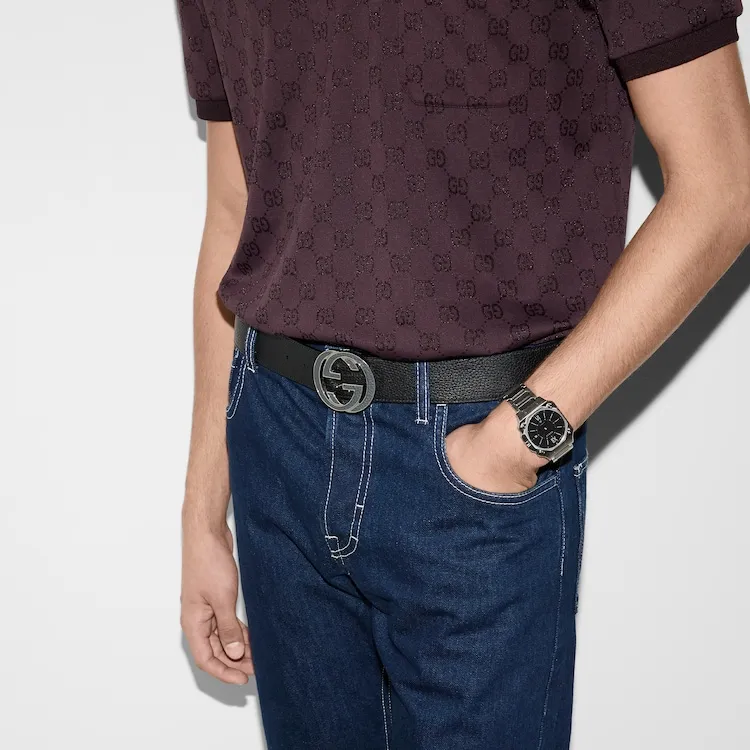 GUCCI Leather Belts Unisex Gray Width  4CM-2