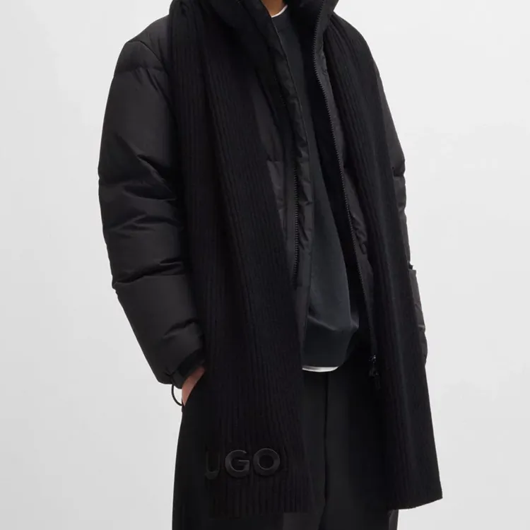 HUGO BOSS Pure Wool Knit Scarves Men's Black-2