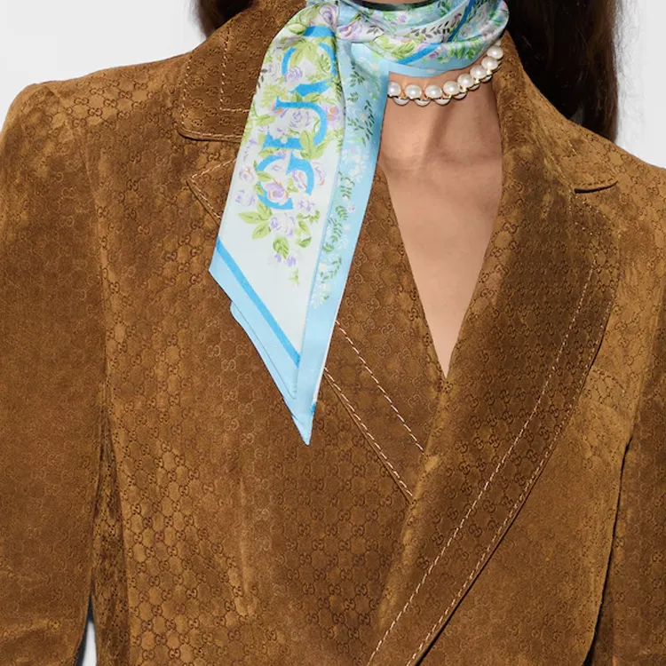 GUCCI Silk Silk Scarves Women's Light Blue-2