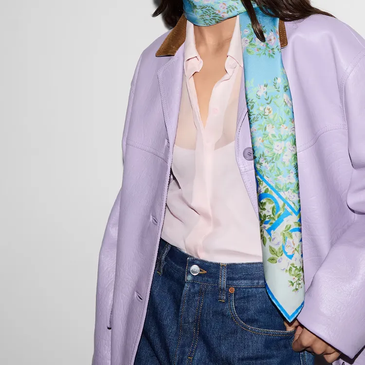 GUCCI Silk Silk Scarves Women's Light Blue-2