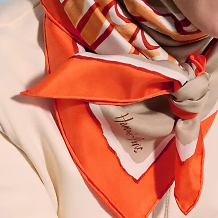 HERMES Silk Silk Scarves Women's Orange-2