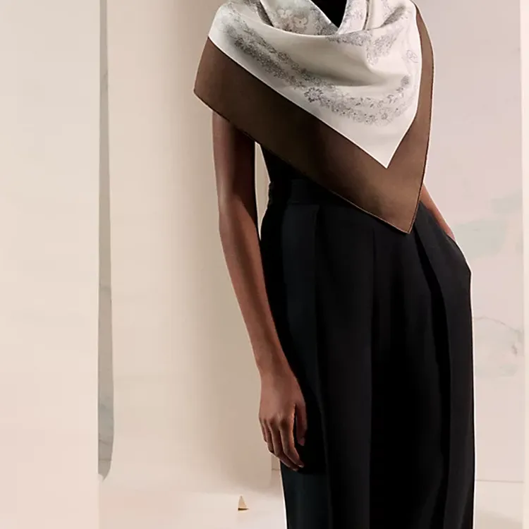 HERMES Mulberry Silk Silk Scarves Women's Ebony/White-2