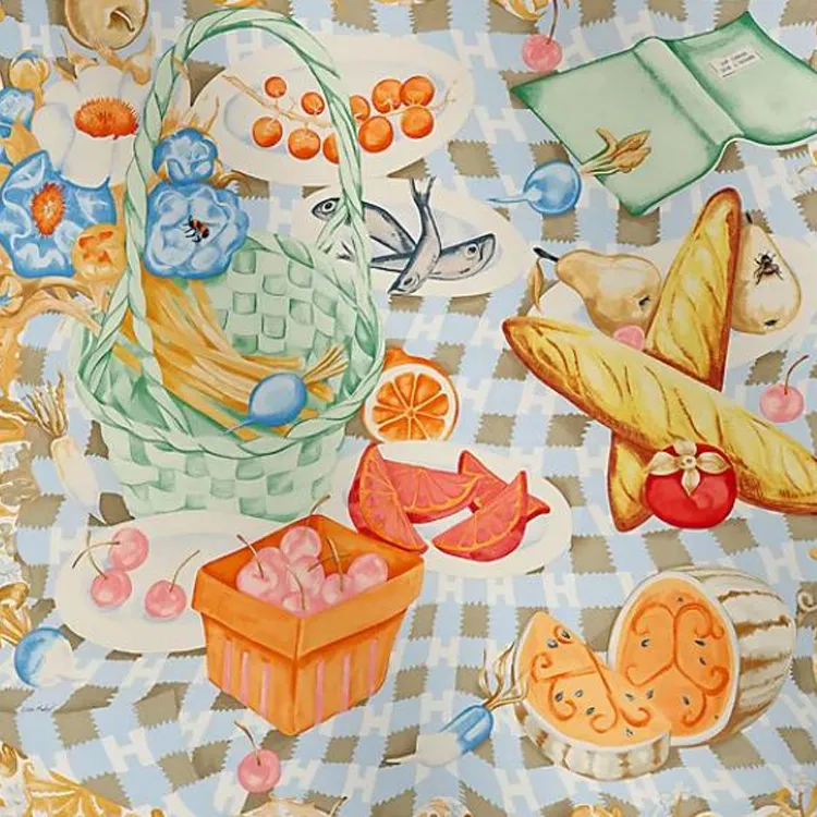 HERMES Mulberry Silk Scarves Women's Aqua Green/Beige-1