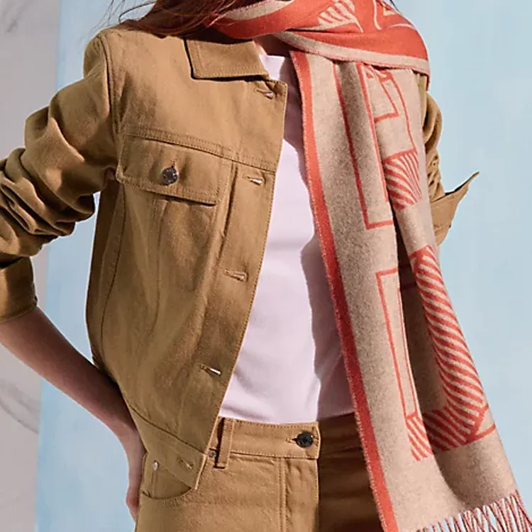 HERMES Cashmere Knit Scarves Women's Mixed Beige/Bright Red-2