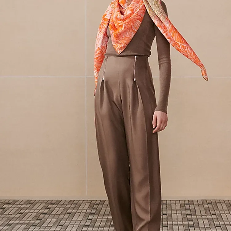HERMES Silk Shawls Women's Orange-2