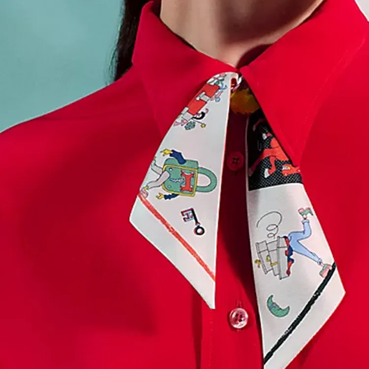 HERMES Mulberry Silk Scarves Women's Red/Green-2