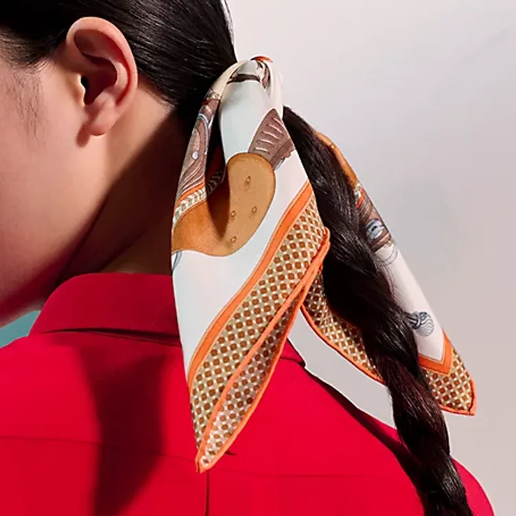 HERMES Mulberry Silk Silk Scarves Women's Orange/Brown-2