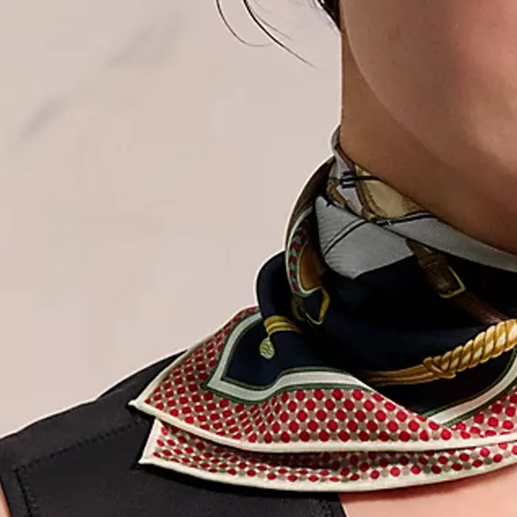 HERMES Mulberry Silk Silk Scarves Women's Marine Blue/Red-2
