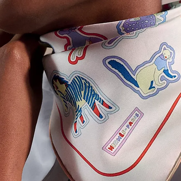 HERMES Silk Scarves Women's White-2