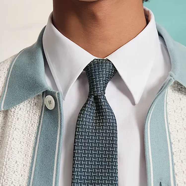HERMES Mulberry Silk Ties Men's Marine Blue/Charcoal Gray-2