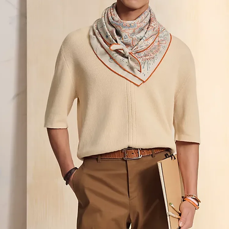 HERMES Cashmere Knit Scarves Men's Orange-2