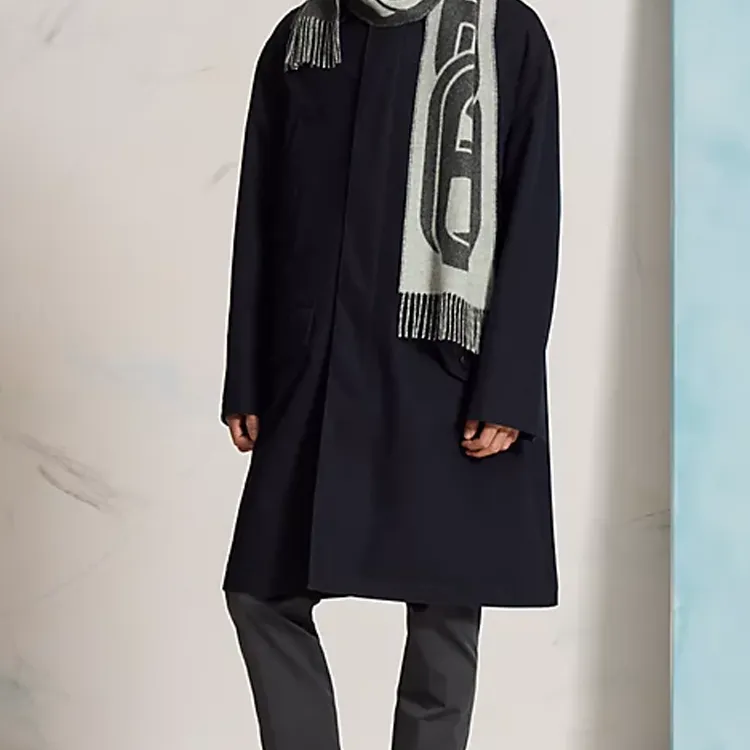 HERMES Cashmere Knit Scarves Men's Light Mixed Gray-2
