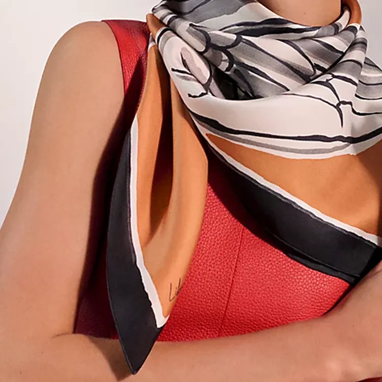HERMES Silk Silk Scarves Women's Black/Caramel-2