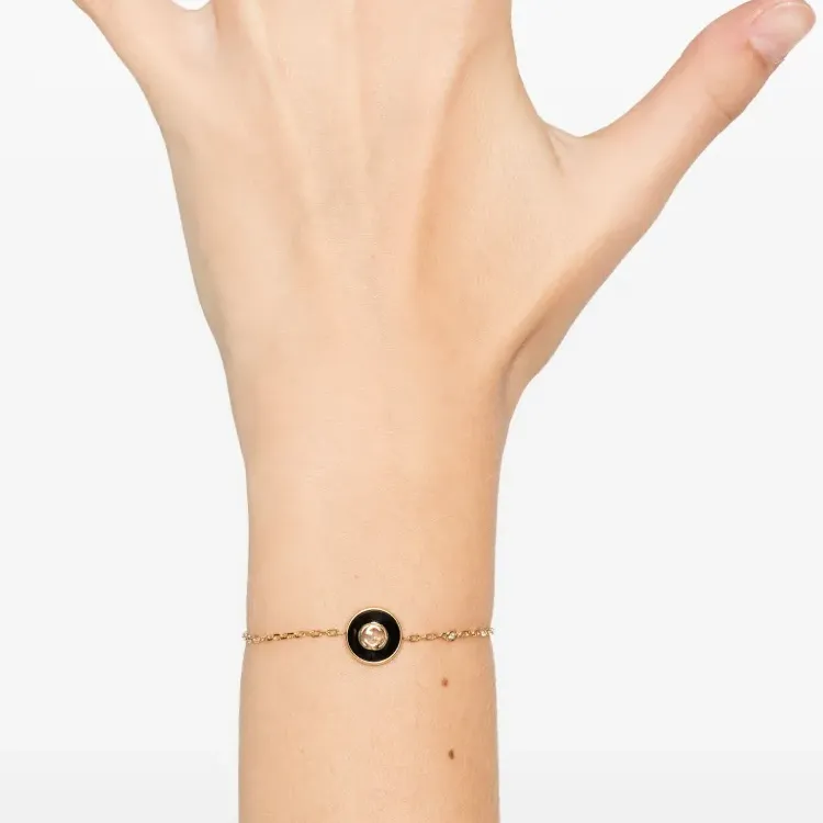GUCCI 18kt Yellow Gold Interlocking G Onyx And Diamond Bracelet-2