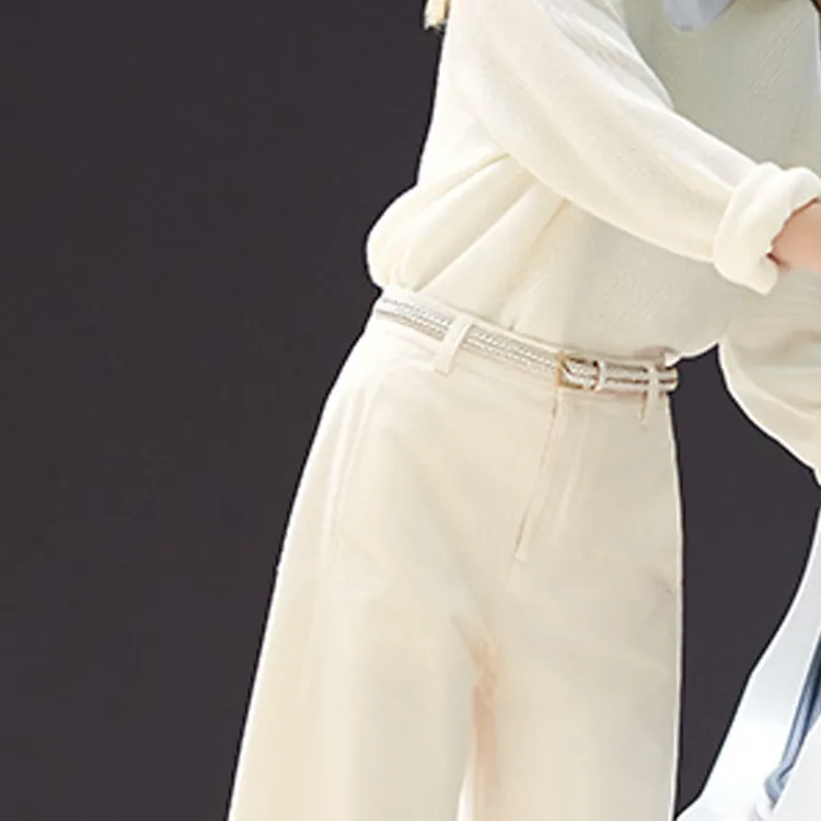 UNIQLO Cow Leather Belts Women's Ivory Width 2CM-2