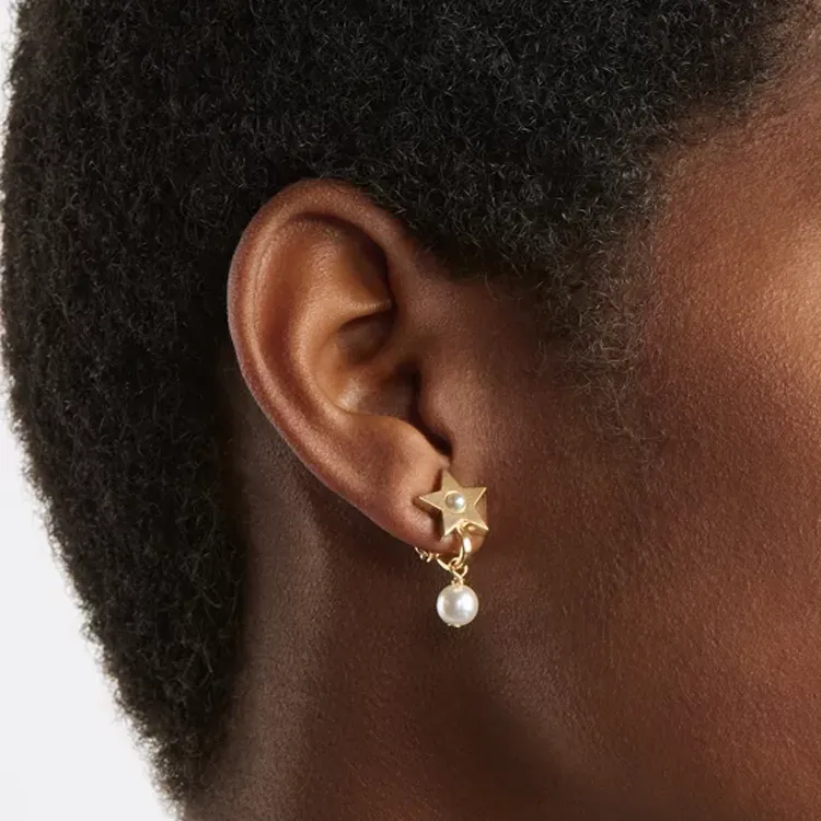 DIOR Resin Clip On Earrings Women's Gold-2