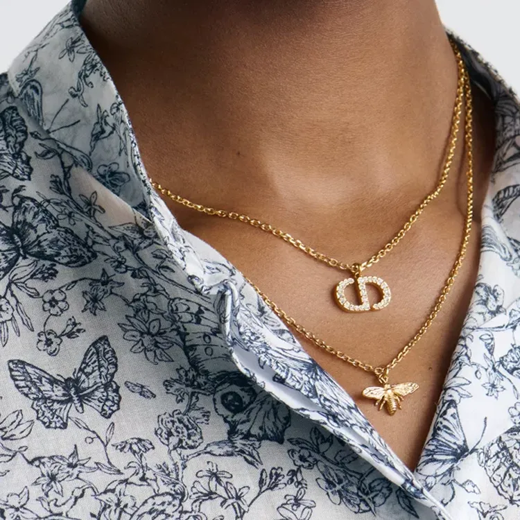 DIOR Faux Crystal Necklaces Women's Gold-2