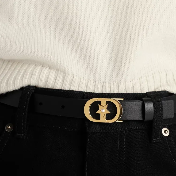 DIOR Cow Leather Leather Belts Women's Black Width: 2CM-2