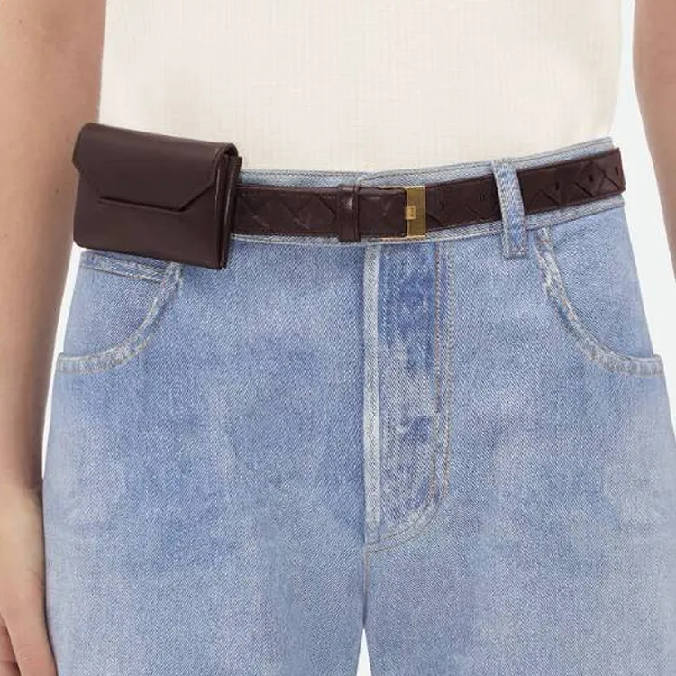 Bottega Veneta Calfskin Leather Belts Women's Brown Width 2.5cm-2