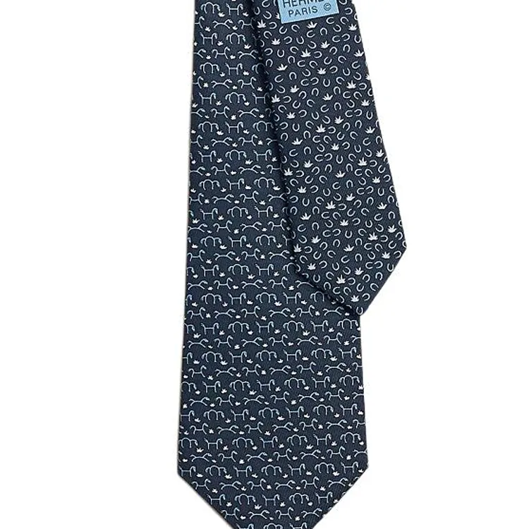 HERMES Mulberry Silk Ties Men's Marine Blue-1