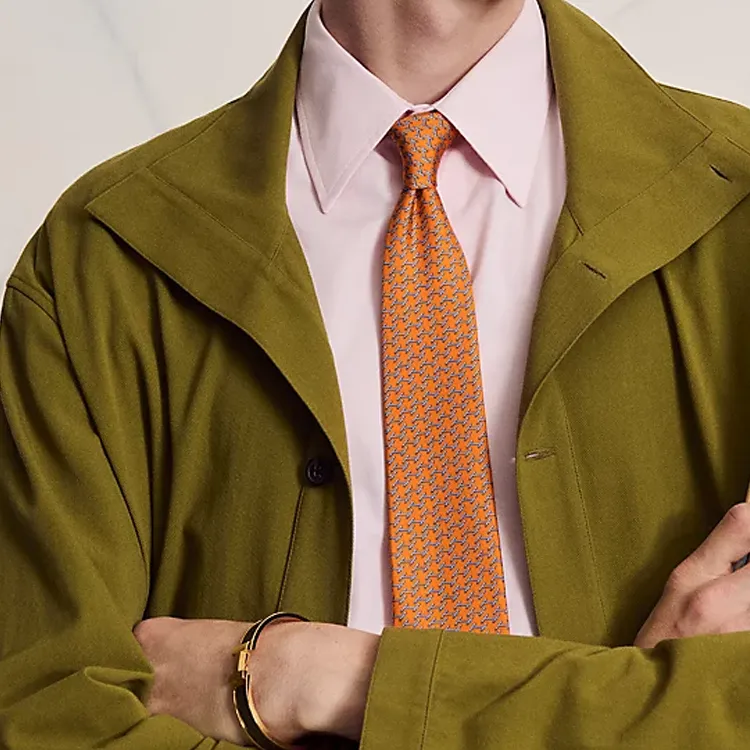 HERMES Mulberry Silk Ties Men's Orange-2
