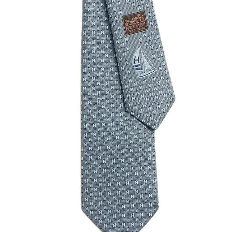 HERMES Mulberry Silk Ties Men's Gray/White-1