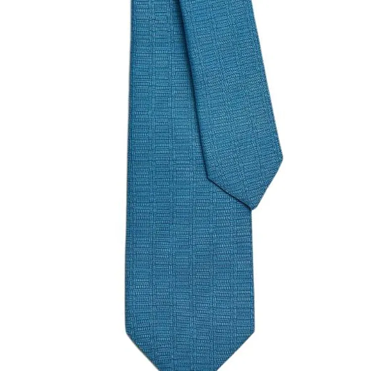HERMES Silk Ties Men's Teal Blue-1