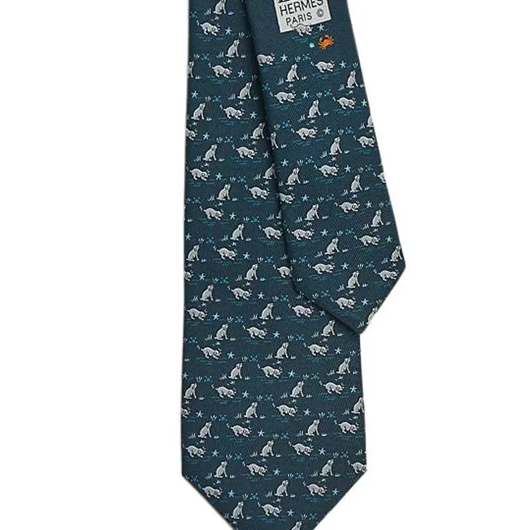 HERMES Mulberry Silk Ties Men's Dark Petroleum Blue-1