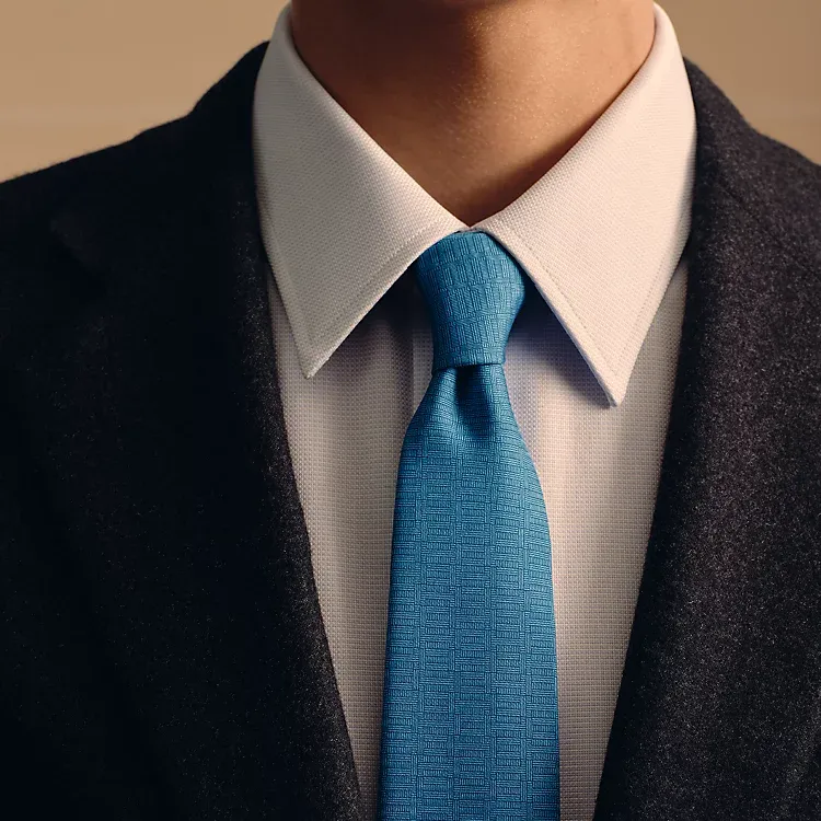 HERMES Silk Ties Men's Teal Blue-2