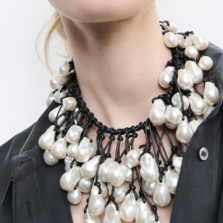 ZARA Artificial Pearl Necklaces Women's Black-2