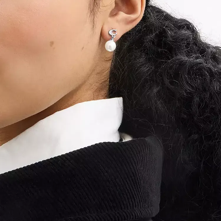 COACH Cubic Zircon Clip On Earrings Women's Silver-2