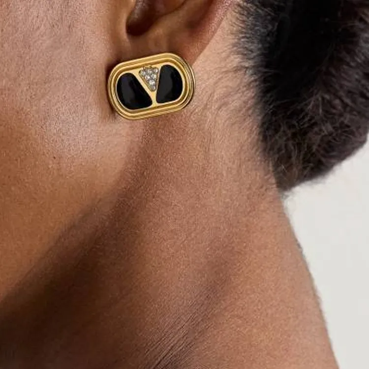 Valentino Crystal Earrings Women's Gold-2