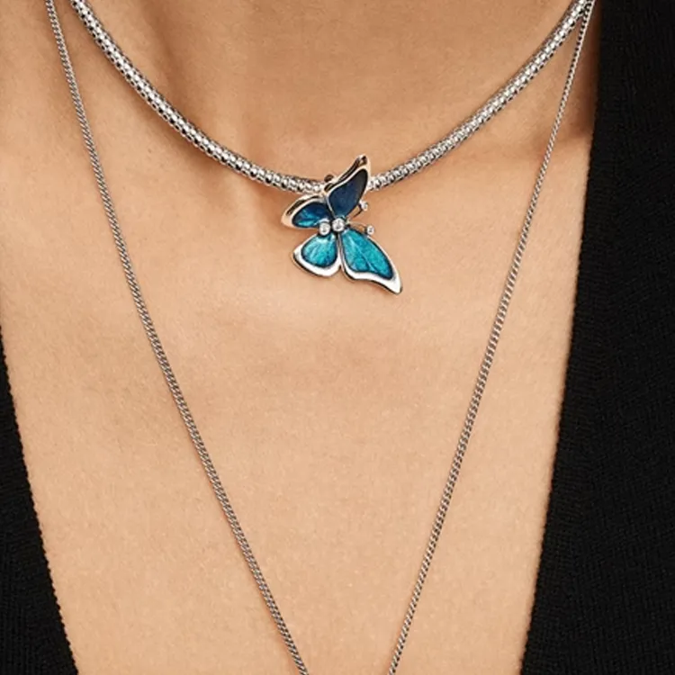 Pandora 925 Sterling Silver Necklaces Women's Blue-2