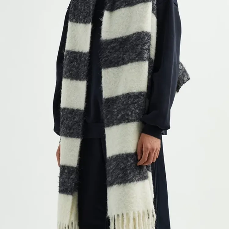 MARNI Alpaca Shawls Unisex Gray White-2