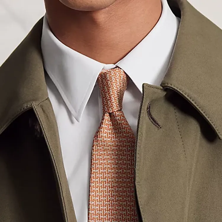 HERMES Mulberry Silk Ties Men's Orange-2
