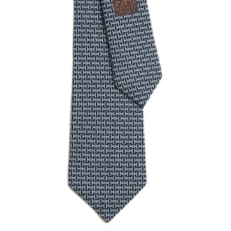 HERMES Mulberry Silk Ties Men's Marine Blue-1