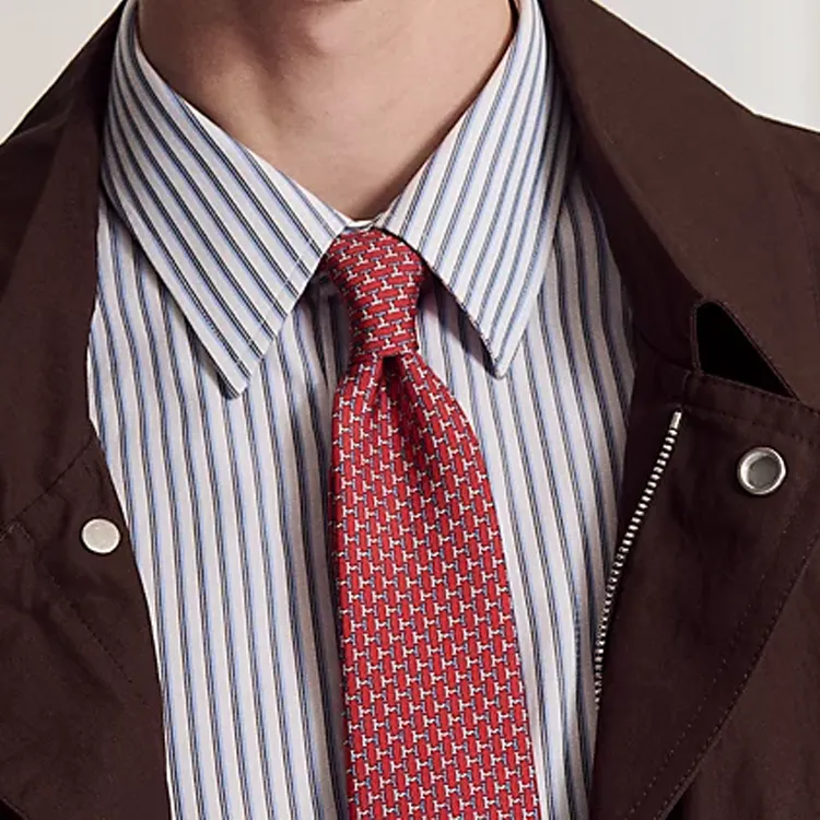 HERMES Mulberry Silk Ties Men's Red-2