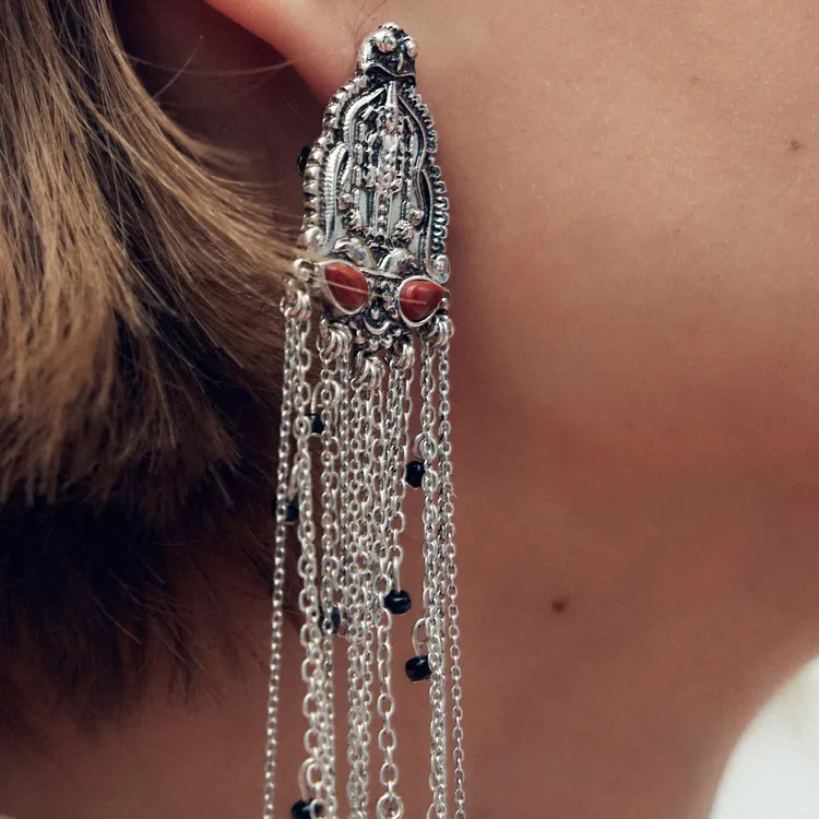ZARA Metal Earrings Women's Silver-2