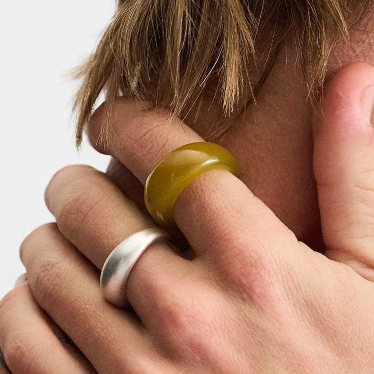 ZARA Metal Rings Men's Olive Green-2