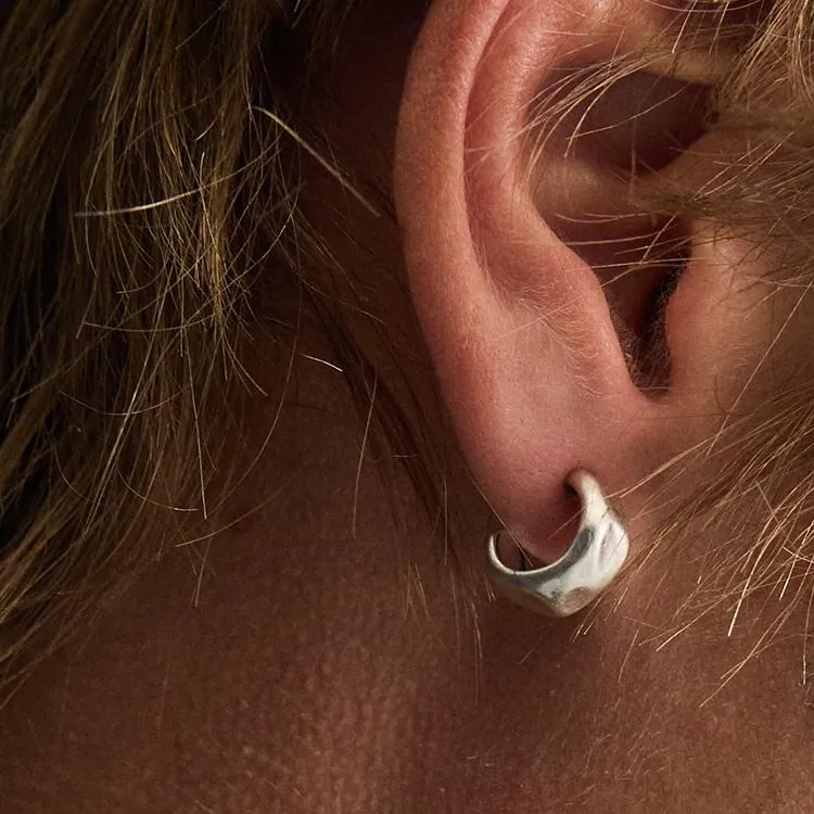 ZARA Metal Earrings Men's Silver-2