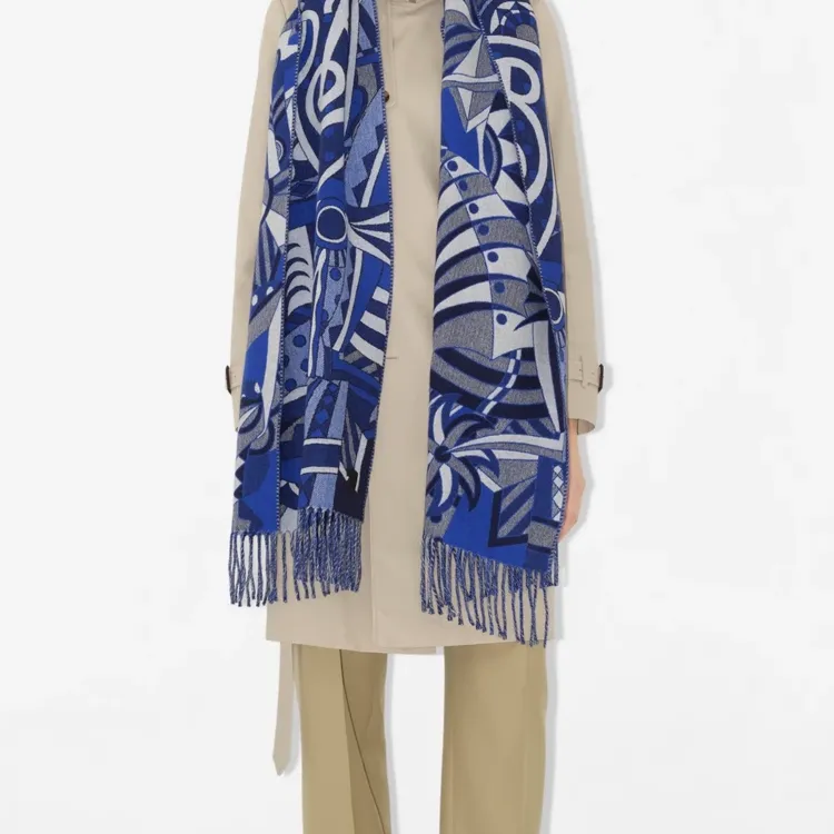 Burberry Cashmere Knit Scarves Women's Blue-2