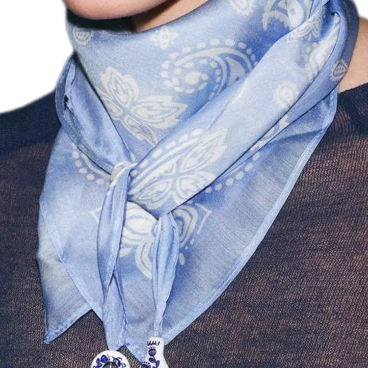 ZARA Modal Silk Scarves Women's Blue-2