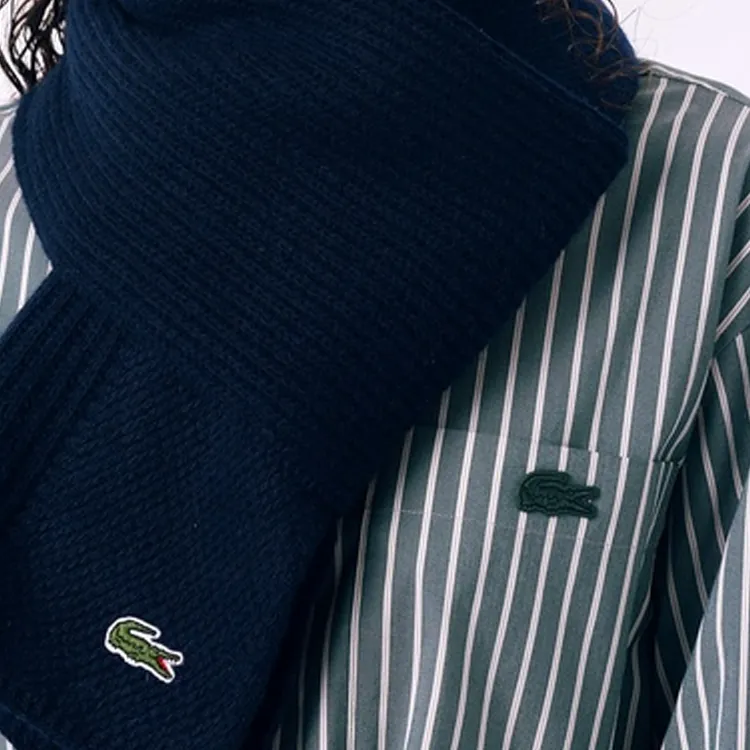 LACOSTE Wool Knit Scarves Women's Marine Blue-2