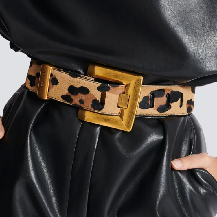 BALMAIN Calfskin Leather Belts Women's Brown Width 4.5CM-2