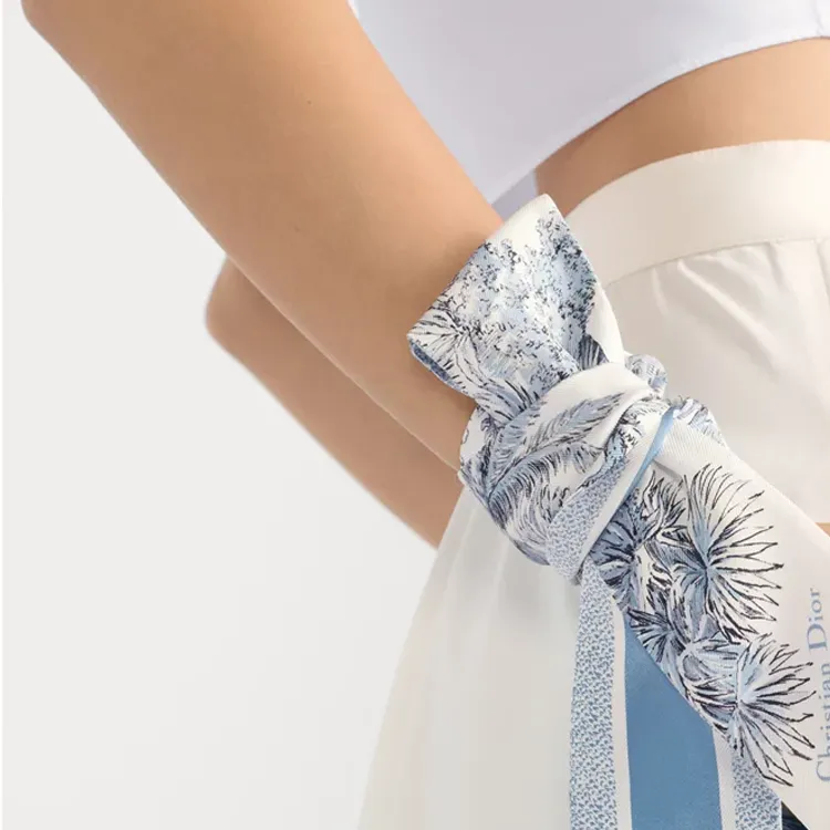 DIOR Mulberry Silk Scarves Women's White/Blue-2