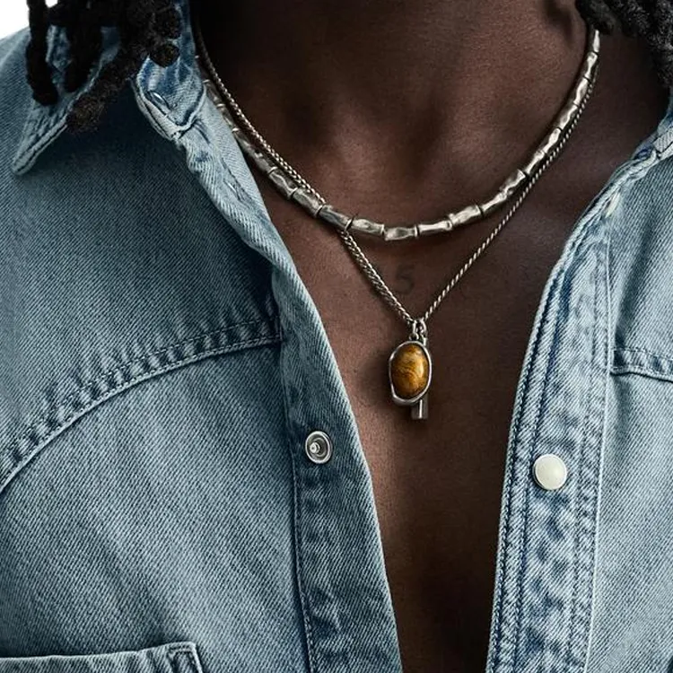 ZARA Metal Necklaces Men's Silver-2