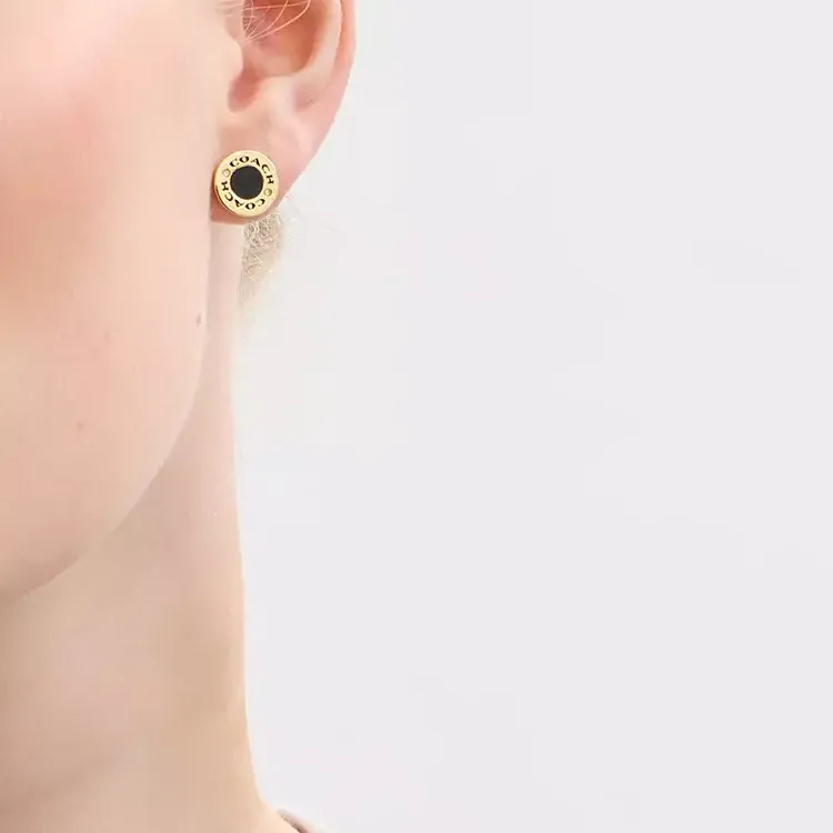 COACH Enamel Stud Earrings Women's Gold-2